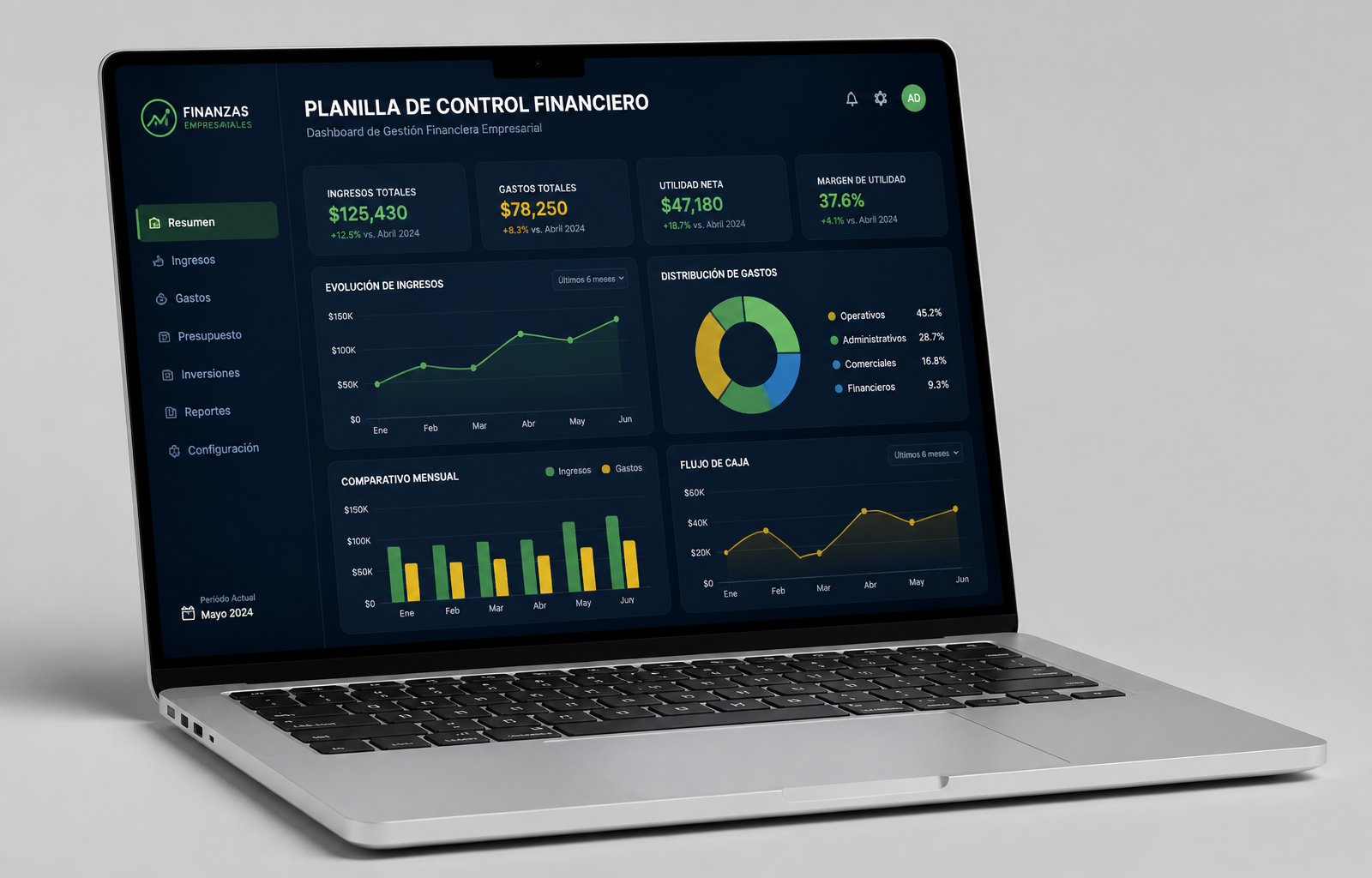 Plantilla financiera en laptop